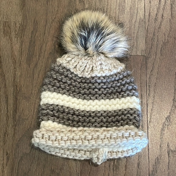 Brown Striped Knit Pom Hat - Picture 2 of 6